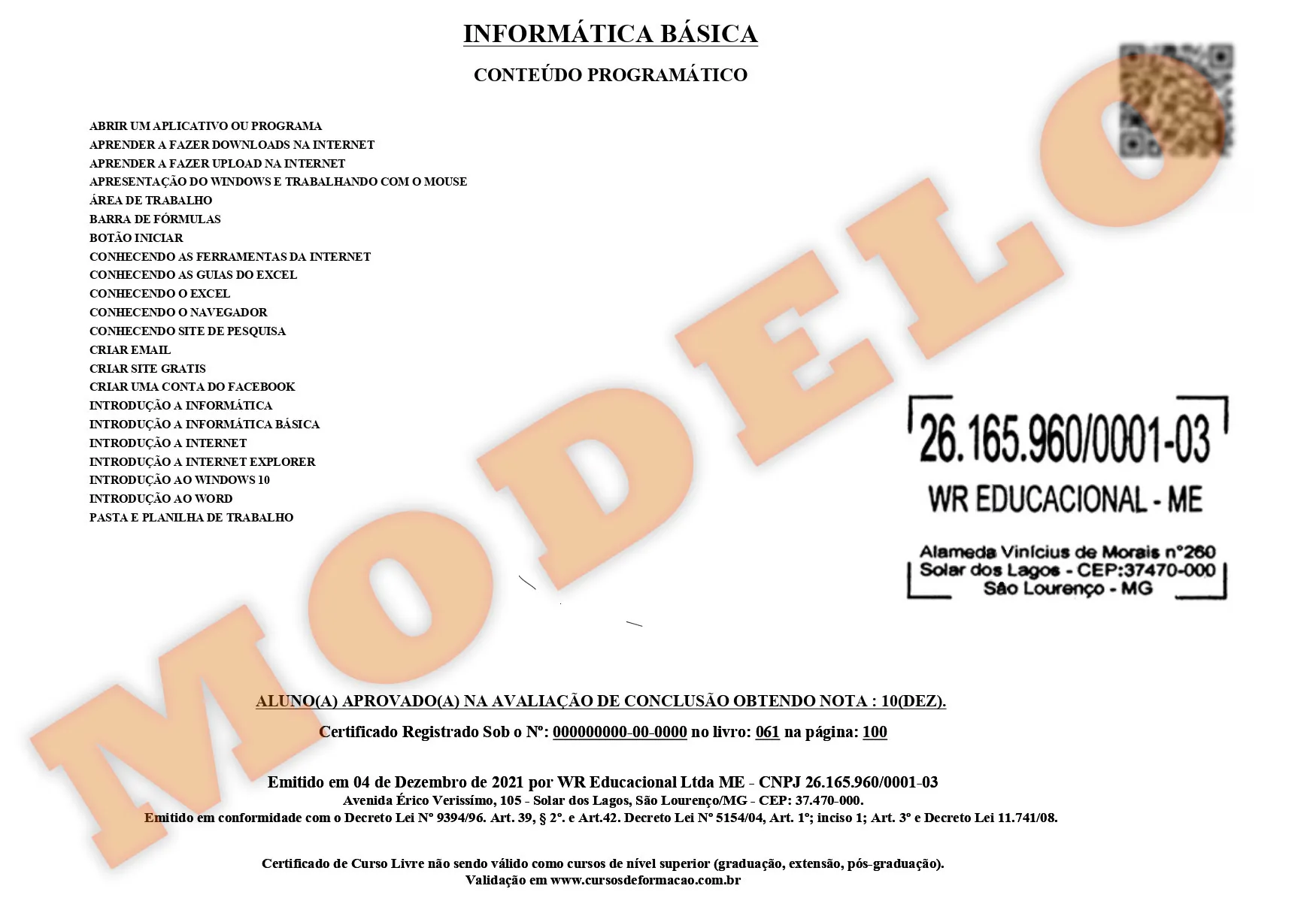 Nosso Certificado Verso